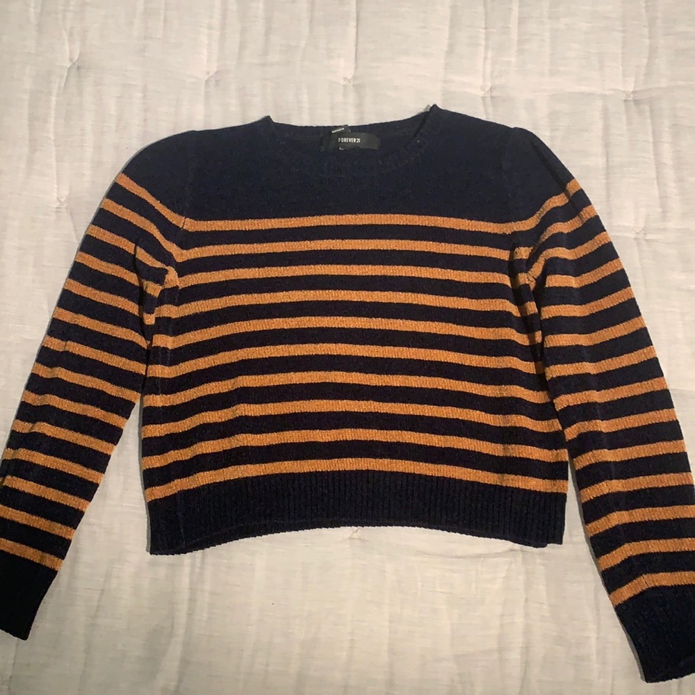 Striped Navy Blue and Orange Sweater Forever 21